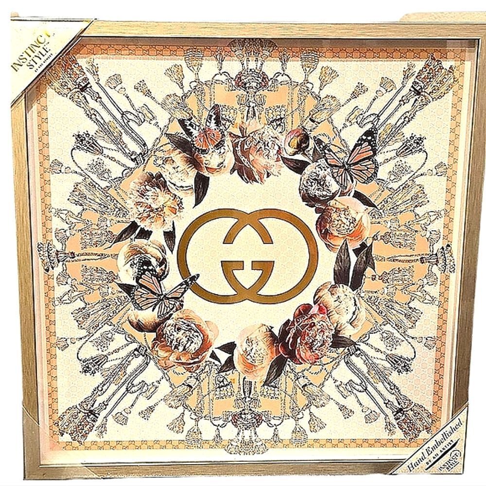 Instinct Style Gucci Interlocking Floral Butterflies Framed Wall Decor